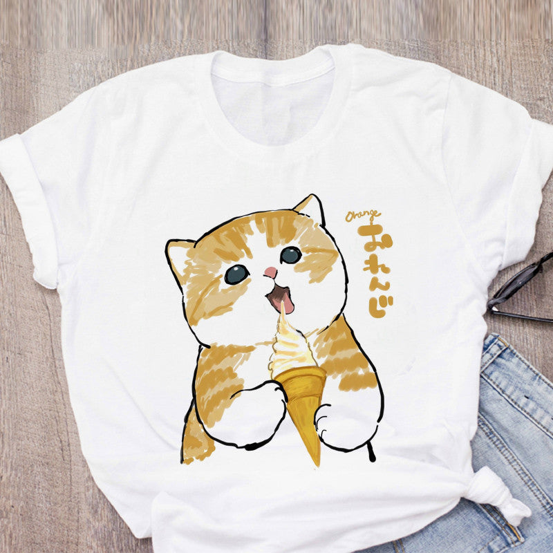 Personality Cute Cat Print Fashion Girlfriends Couple T-shirt