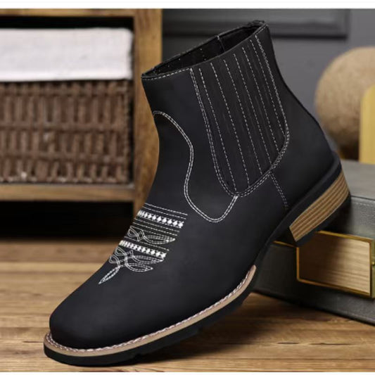 Embroidered Ankle High Mens Martin Boots