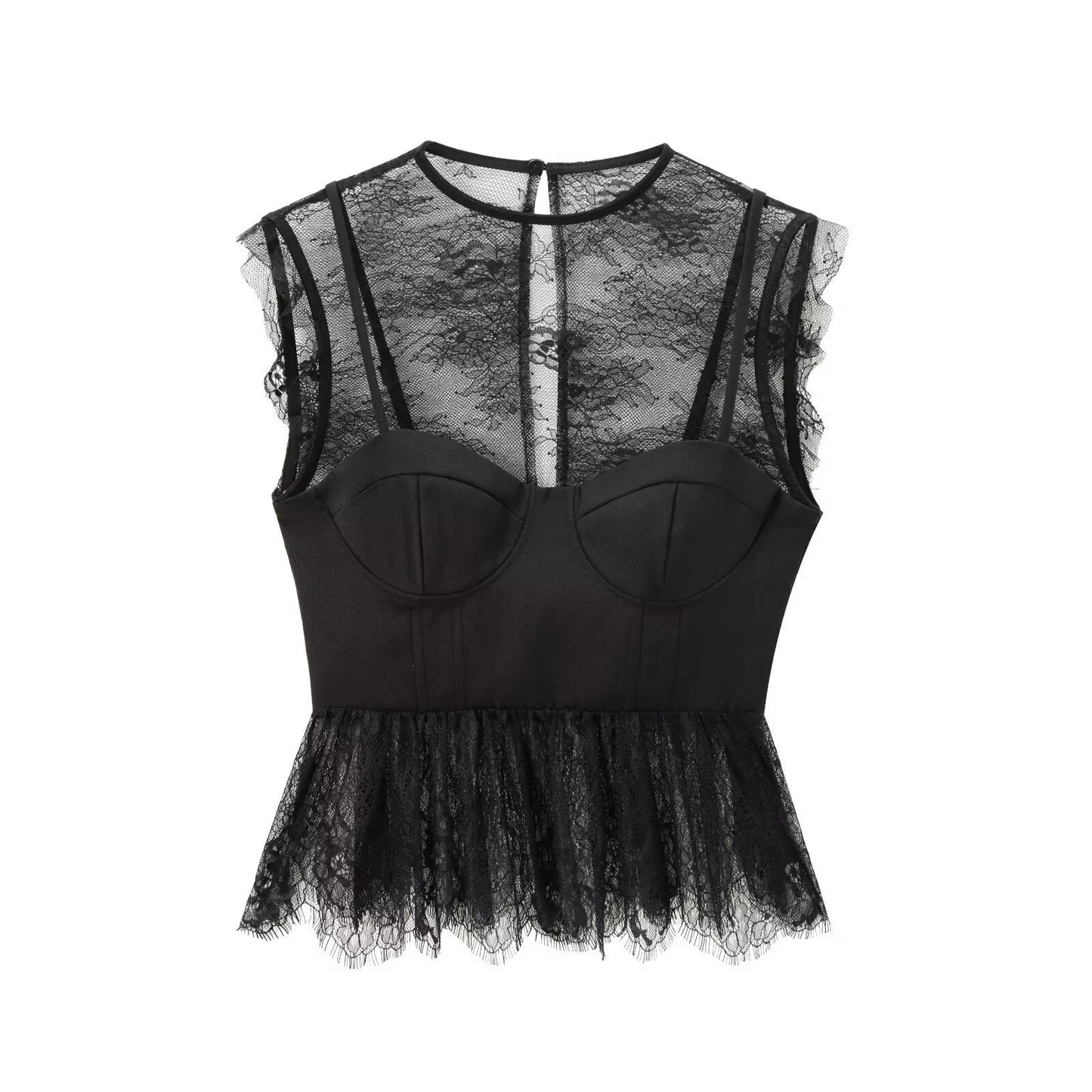 European And American-style Chic Mature-yet-trendy Sexy Lace-panel Top