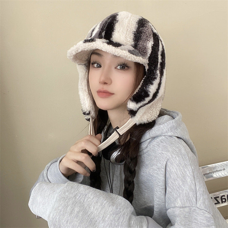 Lamb Velvet Color Block Hat Women's Face