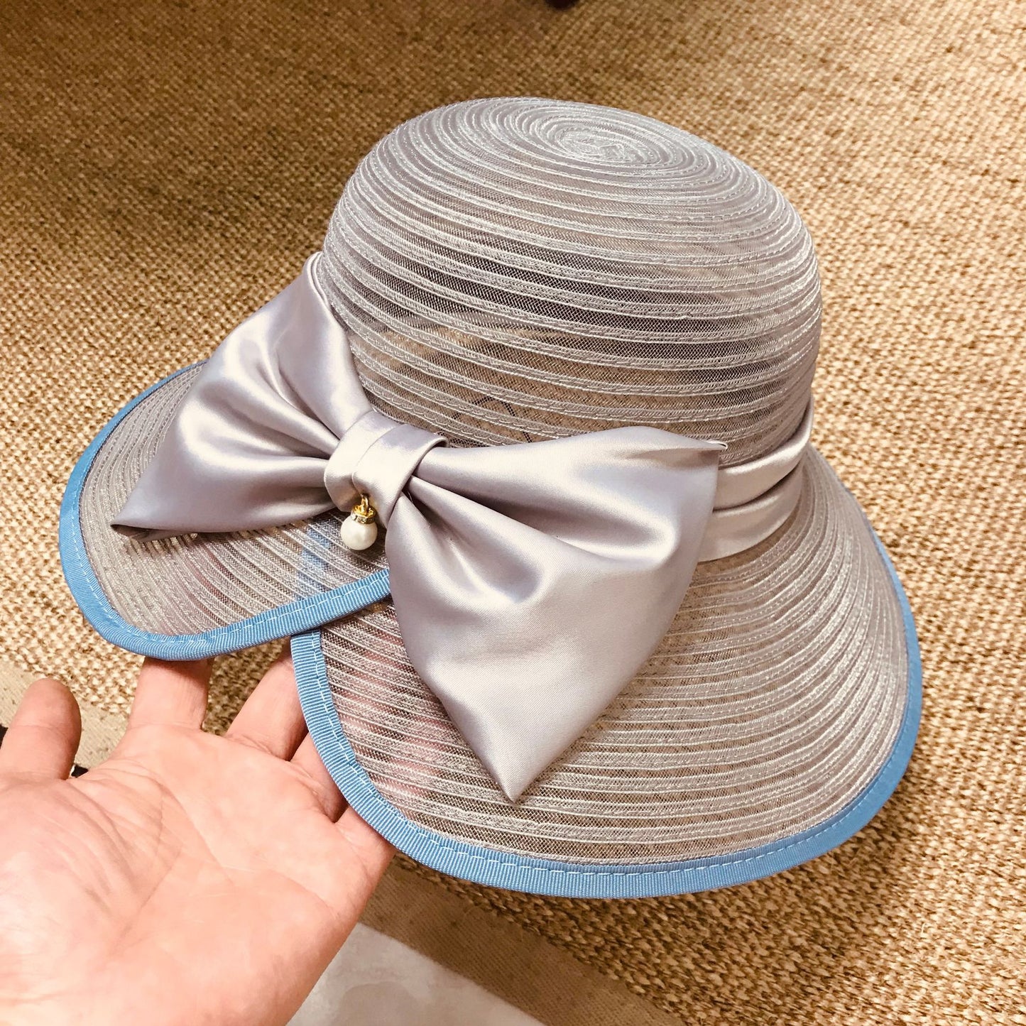 Pearl Bow Vintage Beach Fisherman's Straw Hat