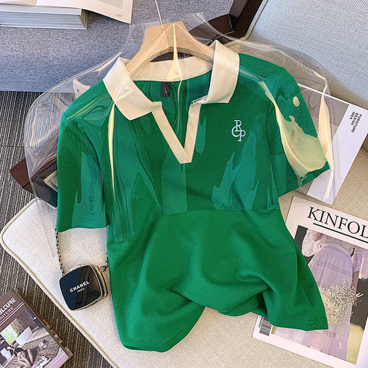 Polo-neck Top And Shorts Two-piece Set