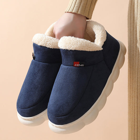 Winter House Shoes Solid Color Platform Slippers Casual Slip On Plush Lined Garden Shoes Outdoor Comfortable Indoor Floor Home Slippers