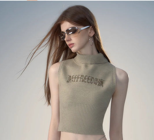 Retro Spicy Girl Letter Printed Knitted Sweater Vest