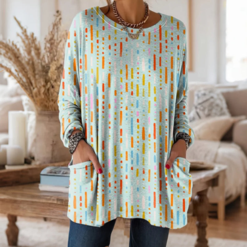 Women's Colorful Line Art Print Casual Long-Sleeve T-Shirt