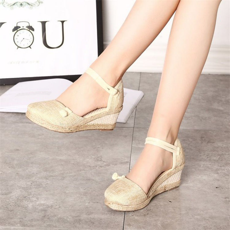 Wedge With Ethnic Style Women Embroidered Shoes, High-heeled Fish Mouth Sandals