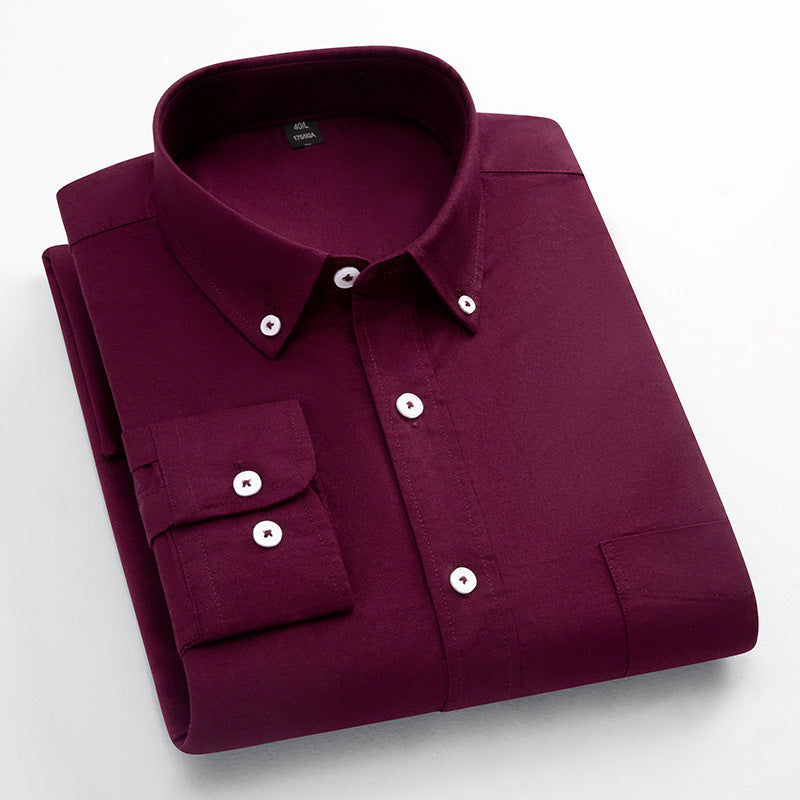 Mens Pure Cotton Solid-Color Breathable Oxford Shirt