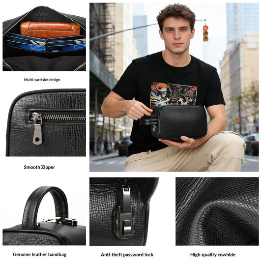 Men's Genuine Leather Business Clutch Bag Full-Grain Cowhide