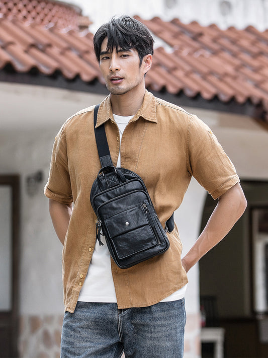 Genuine Leather Casual Men's Top Layer Chest Bag