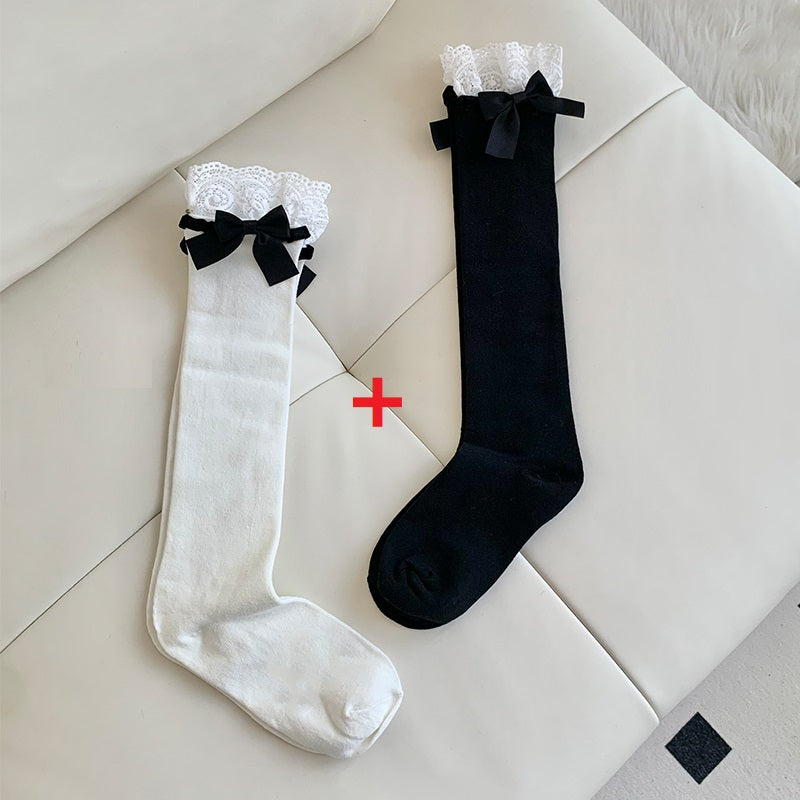 Sweet Girl Slim Fit Jk Bow White Cute Calf Socks