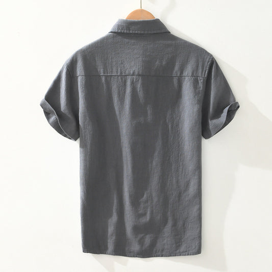 Breathable Cotton Linen Ramie Shirt Lapel Short Sleeve