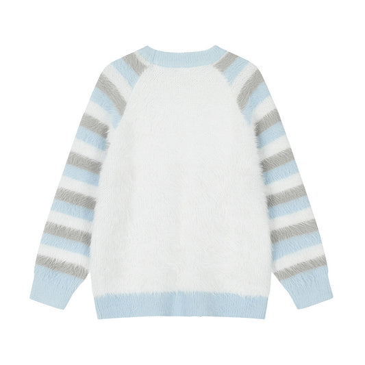 American Cat Sweater Men's Casual Patchwork Stripes