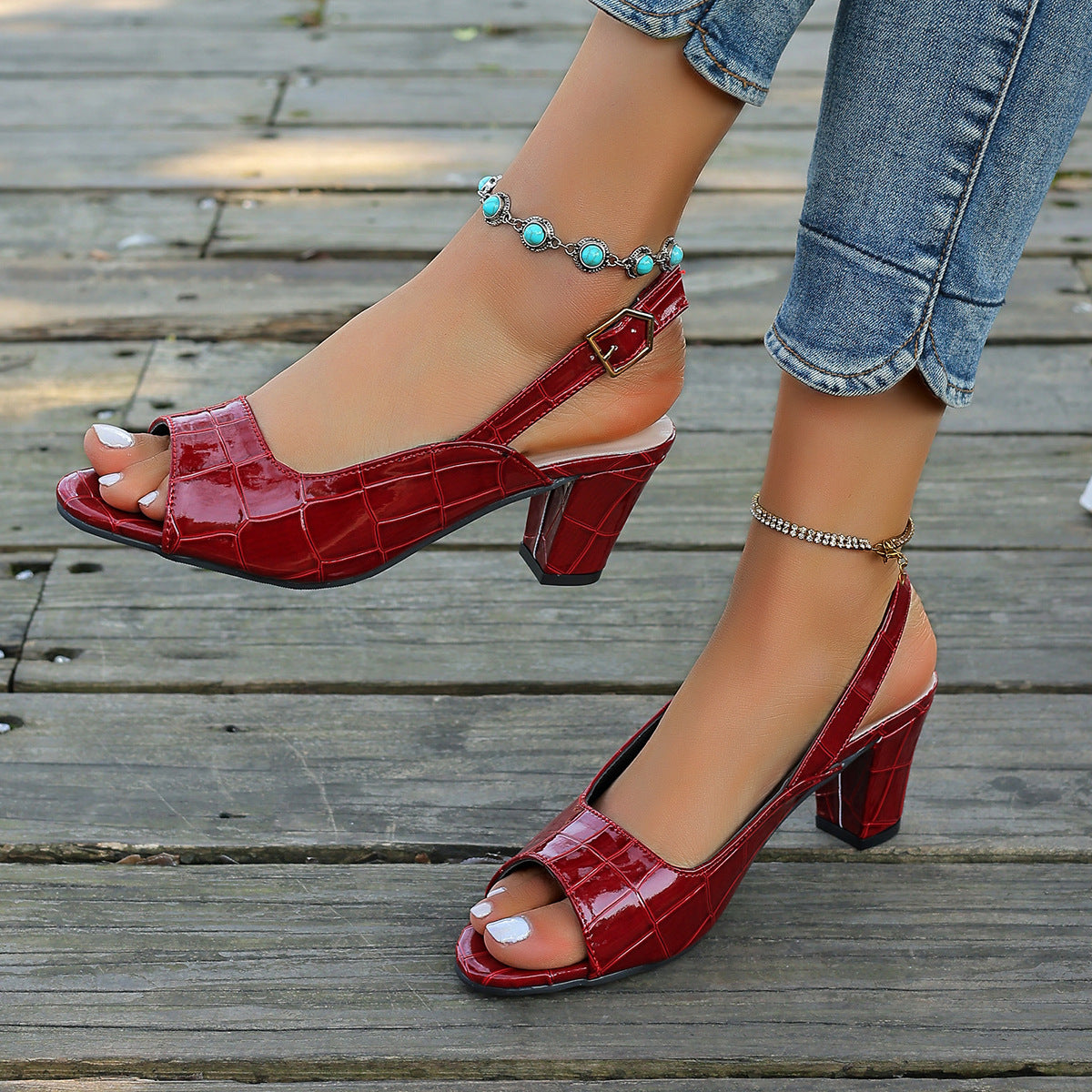 Fish Mouth Chunky Heel Sandals For Women