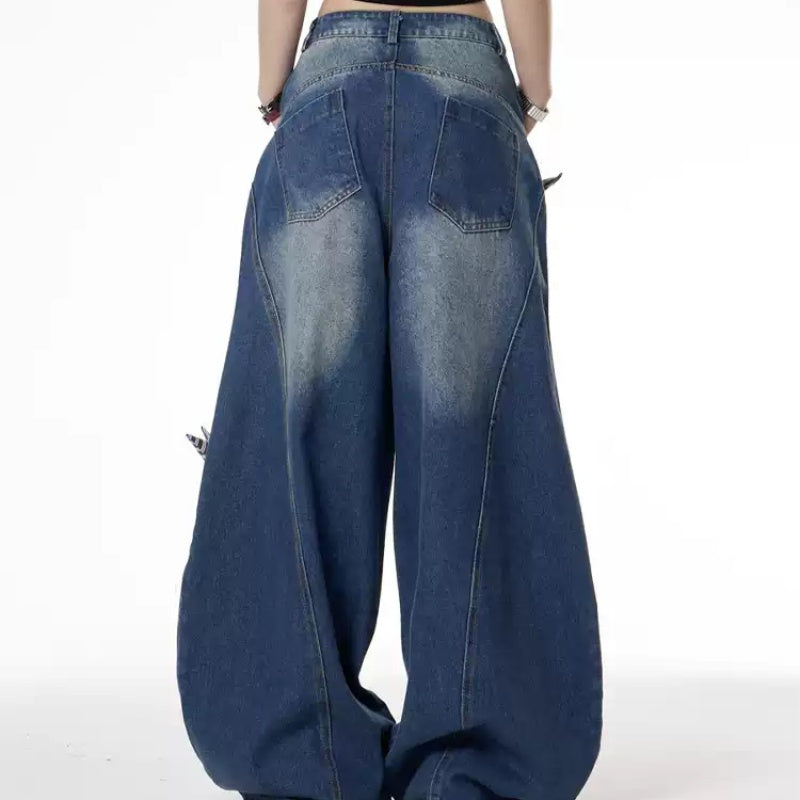 Retro Washed Worn Jeans Female Profile Mop Matchet Pants