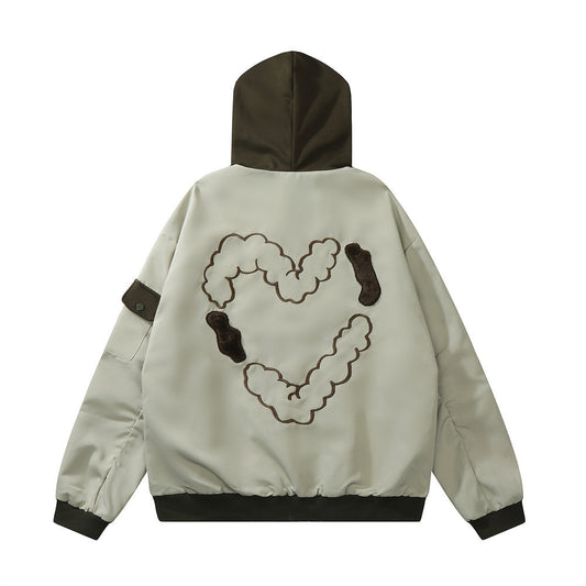 Love Embroidered Colorblock Hood Jacket