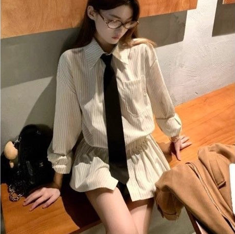 Korean-style Versatile Striped Collar Women's Fashion Slim-fit Shirt