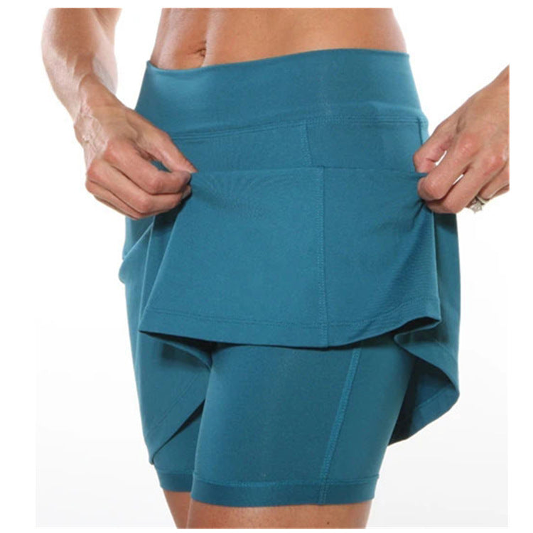 Mode ensfarvede midt-taljede culotter, kvinders sports casual bukser med lommer, Amazon ny nederdel