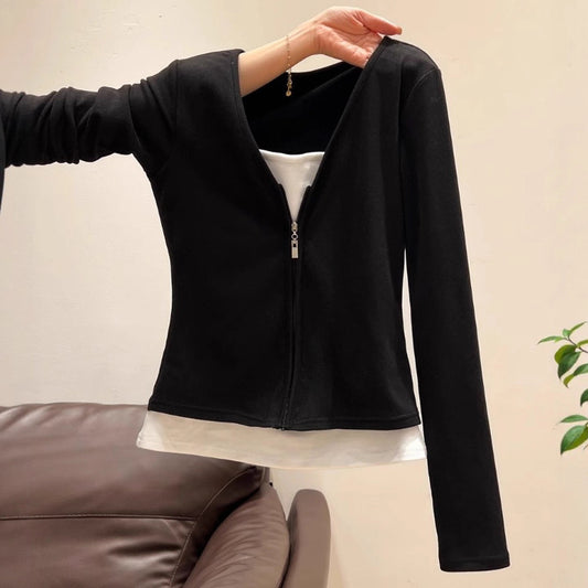 Women's Long Sleeve Korean Style Sense Of Design Versatile Bottoming Top