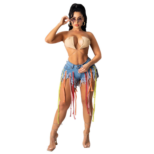 Denim Shorts High Elasticity Drawstrings