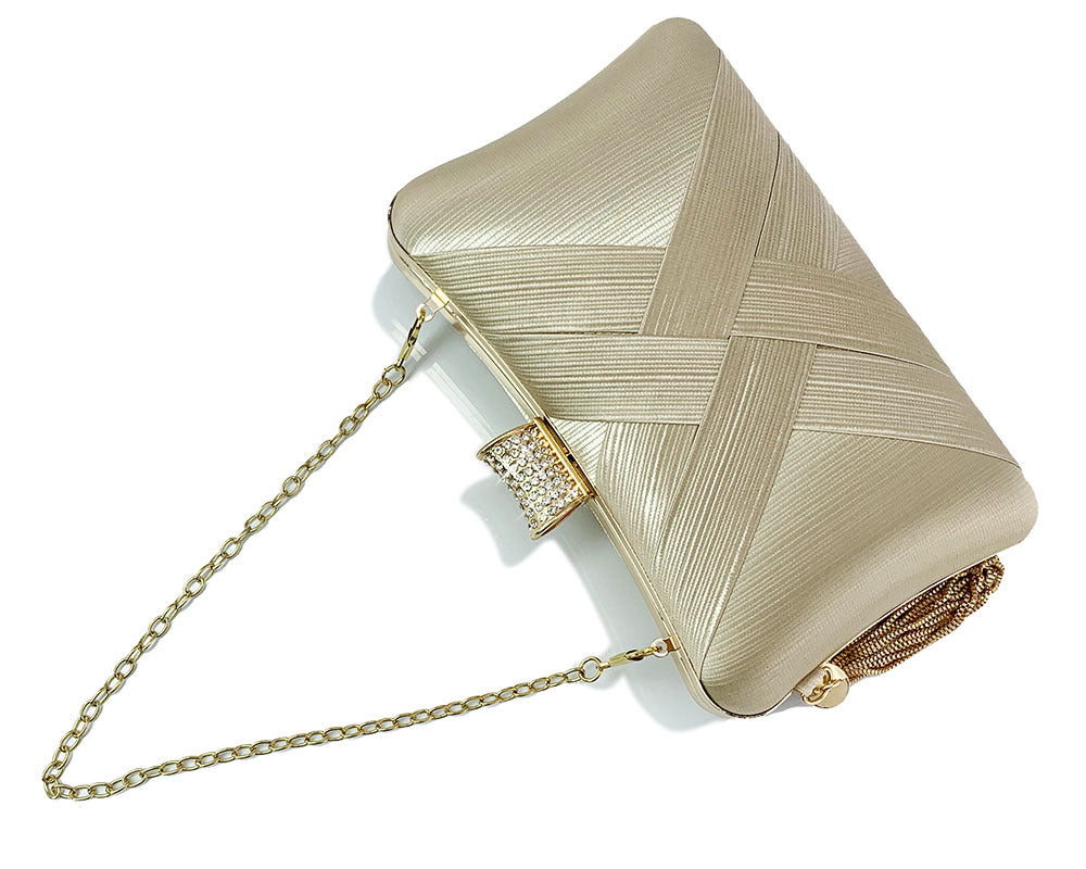 Fringed Metal Braided Diamond Buckle Banquet Evening Clutch Shoulder Bag