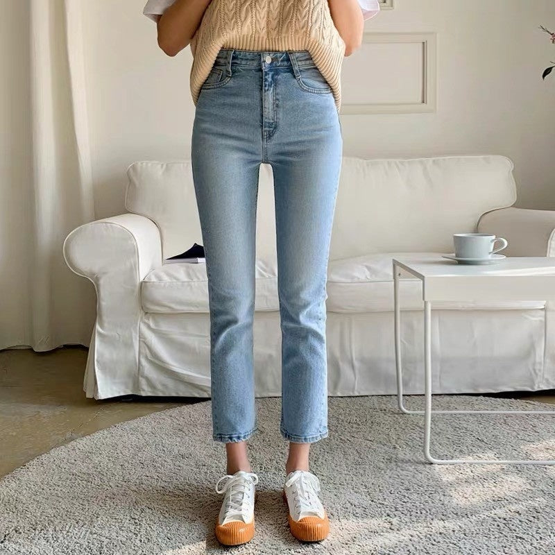 High Waist Slimming Cropped Spring And Autumn Straight Jeans