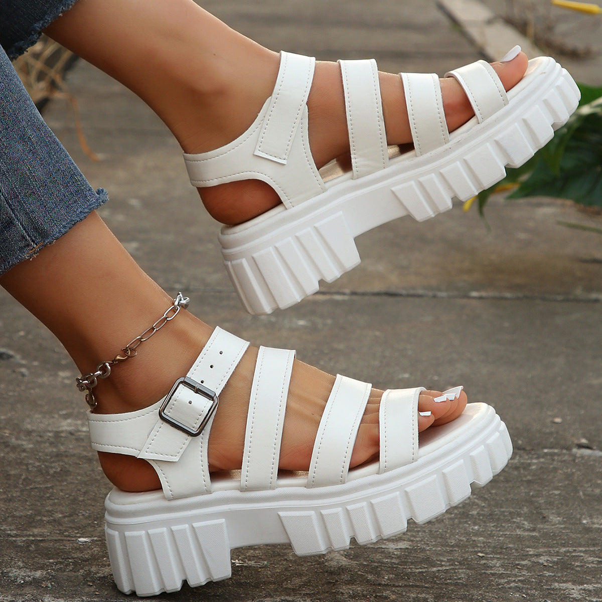 Casual sandaler med platformsål og tyk sål til kvinder i plus-size