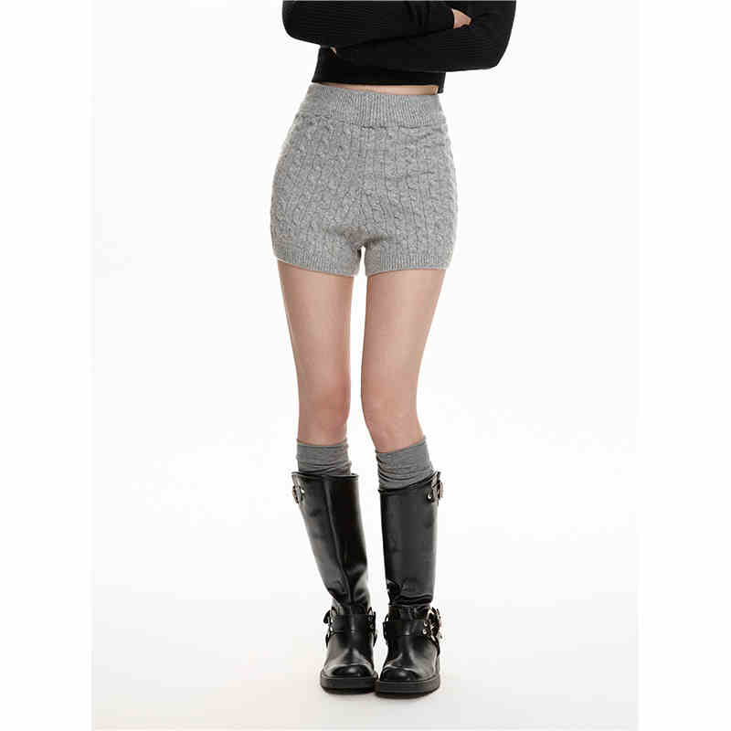 Knitted Shorts Women's High Waist Slimming Twist Wide-leg Casual Pants