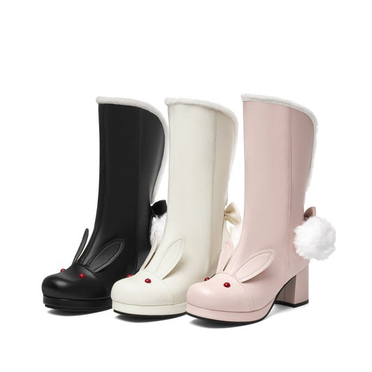 Faux Short Plush Chinese Heel Boots