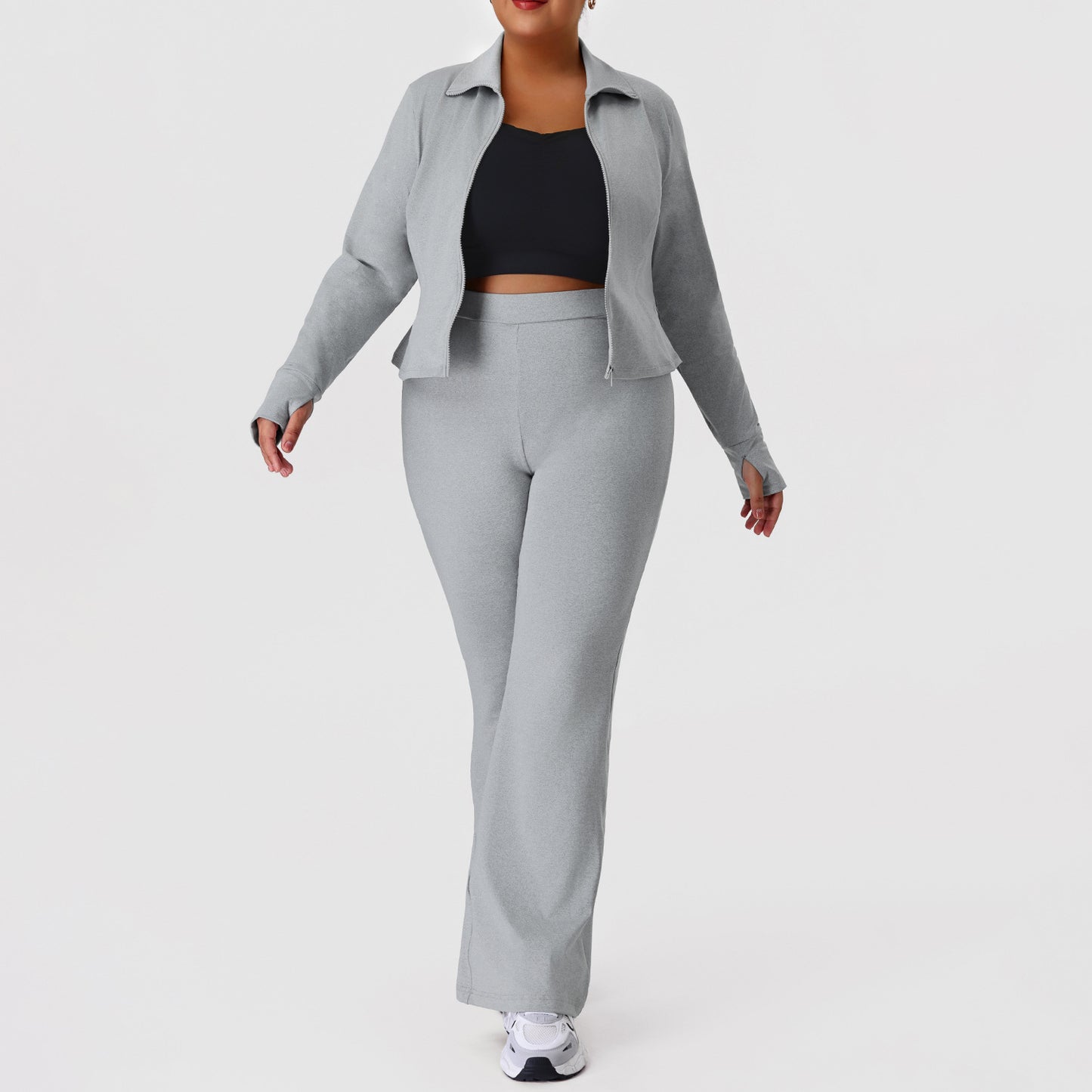Stand-collar Coat And High-elastic Hip-lifting Flared Pants Set