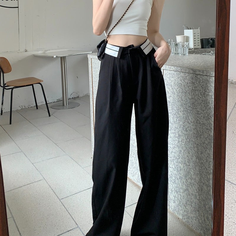 Straight-leg Pants High Waist Black Slimming