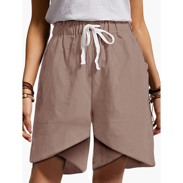 Elastic Waist Wide Leg Pants Pockets Loose Ladies Casual Shorts