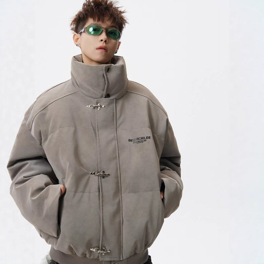 Retro Stand-up Collar Loose-fitting Versatile Puffer Jacket
