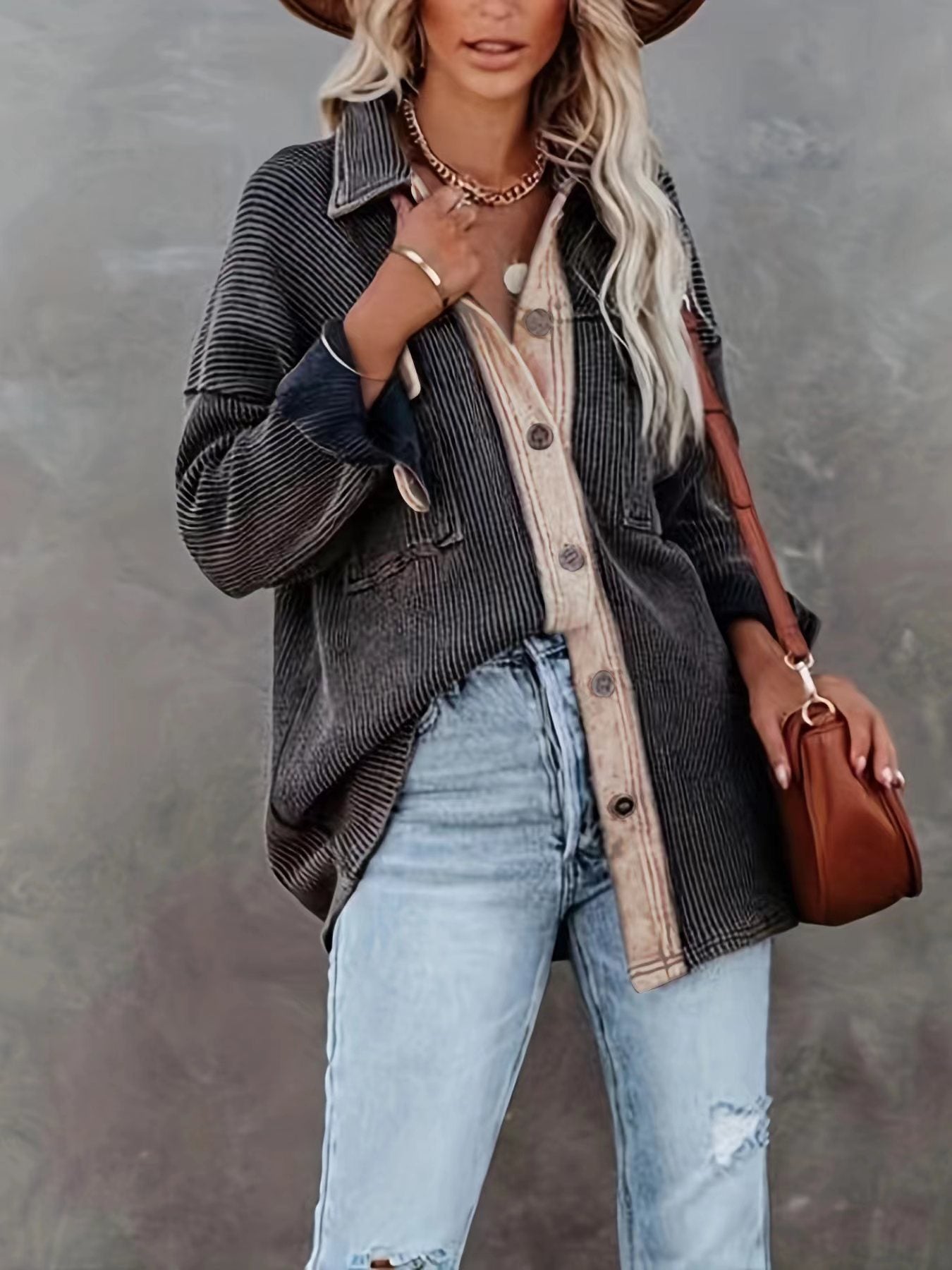 Lapel Single Row Long-sleeve Women's Top