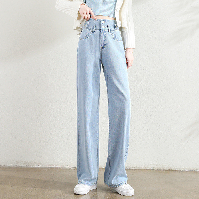Women's Double Breasted Straight Jeans High Waist