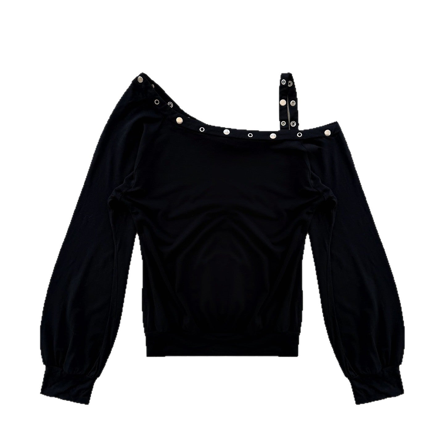 Personality Rivets Temperament Slant Shoulder Women Slim Fit Versatile Slimming Top