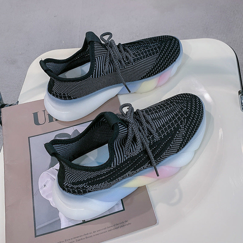 Rainbow Bottom Flying Knit Sneakers