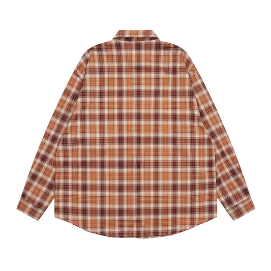 Japanese Retro Plaid Long Sleeve Shirt Men's American Street Fashion