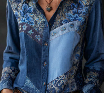 European And American Womens Shirts AutumnWinter Retro Floral Print Long-Sleeve Shirt