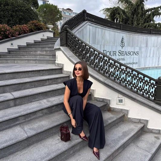 Womens Vest And Wide-Leg Pants Set