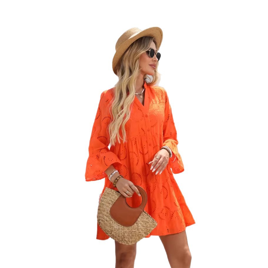 Womens Hollow-Out Casual Loose Dress