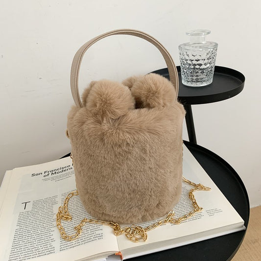 Women's Fashion Drawstring Anti-theft Fur Ball Shoulder Crossbody Bag