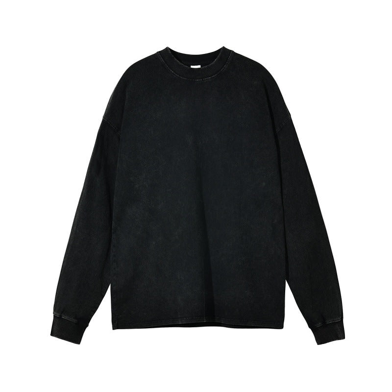 Ensfarvet Ribbet T-shirt med Lange Ærmer