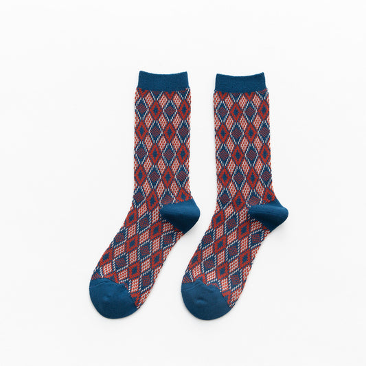 Autumn New Double-needle Double-way Socks Manufacturers Plaid Models
