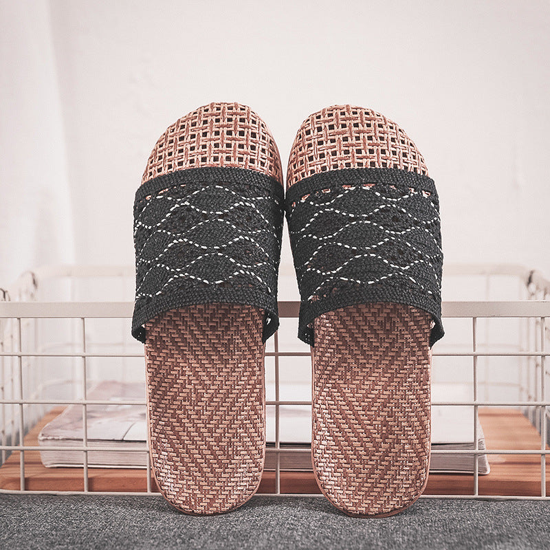 Women's Summer Rattan Grass Woven Sandals And Slippers Breathable Non-slip