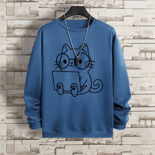 Katteherre På Arbejde Printet Sweatshirt til Mænd Hip Hop Løstsiddende