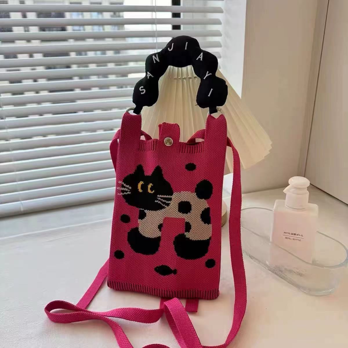 Cute Cartoon Knitted Bag Fashion All-match Messenger Bag High Sense Hand-carrying Shoulder Bag