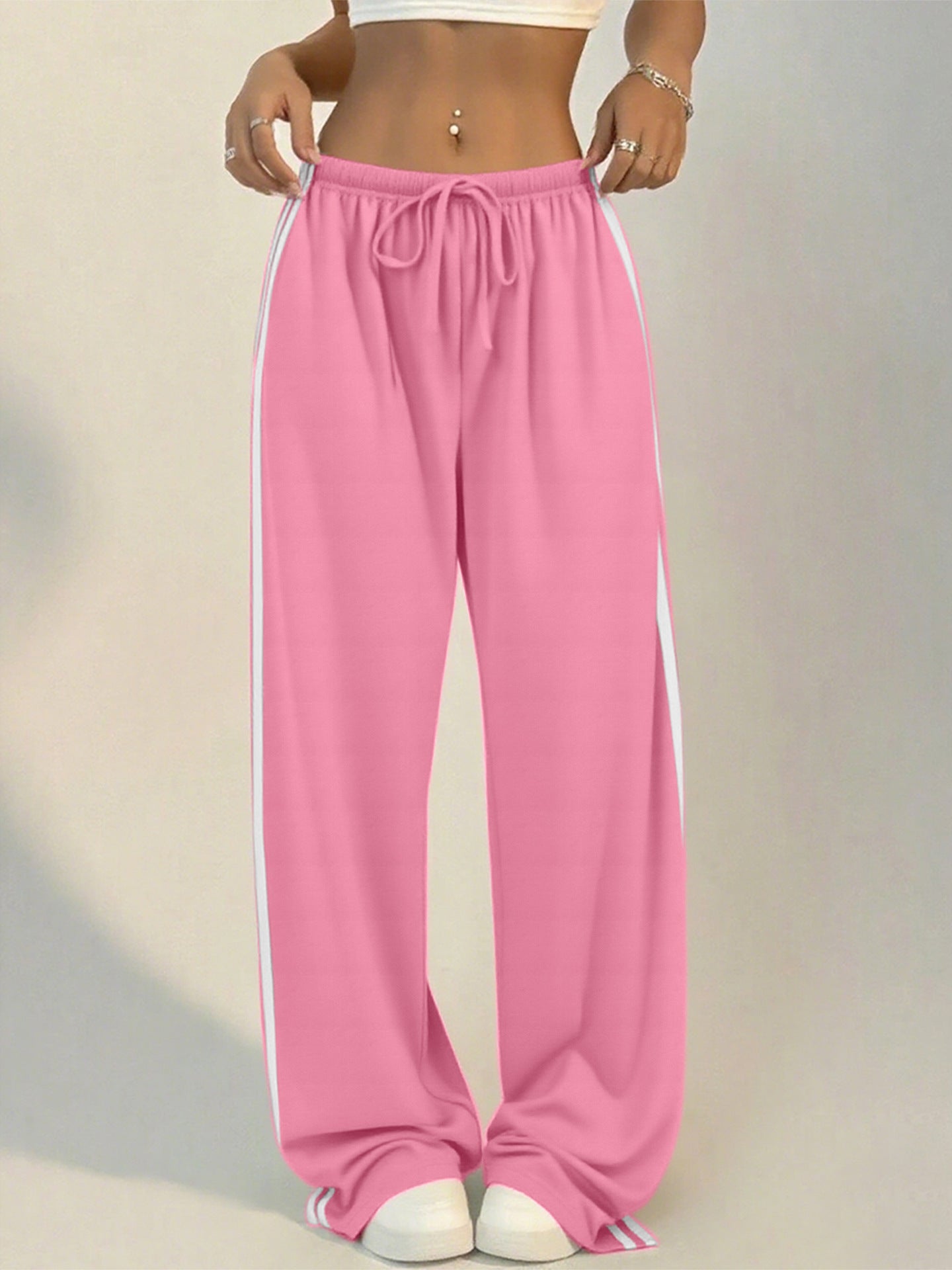 Womens Striped Slit-Edge Wide Leg Casual Pants