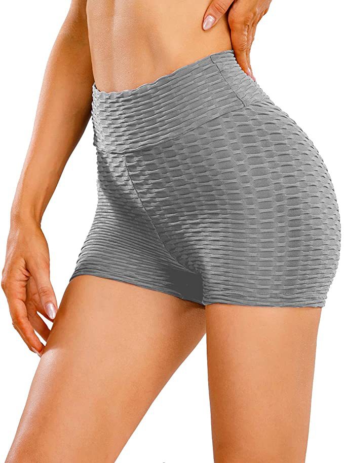 Yogabukser Høj Talje Hofteløft Ensfarvet Bubble Yogashorts