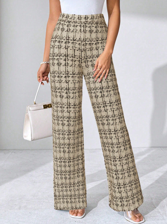 Woven Plaid High Waist Straight Women's Pants