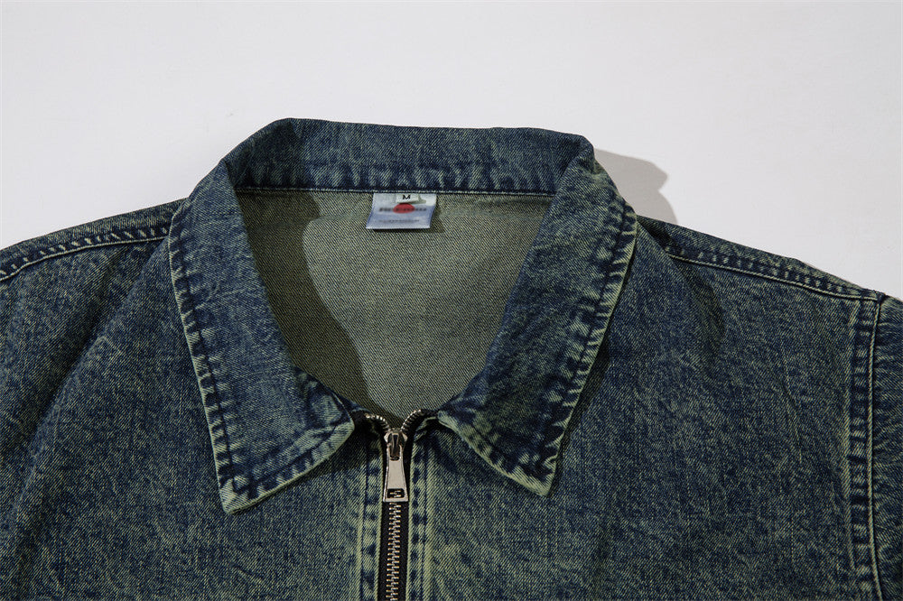 Tie-dye Gradient Denimjakke til Mænd med Store Lommer